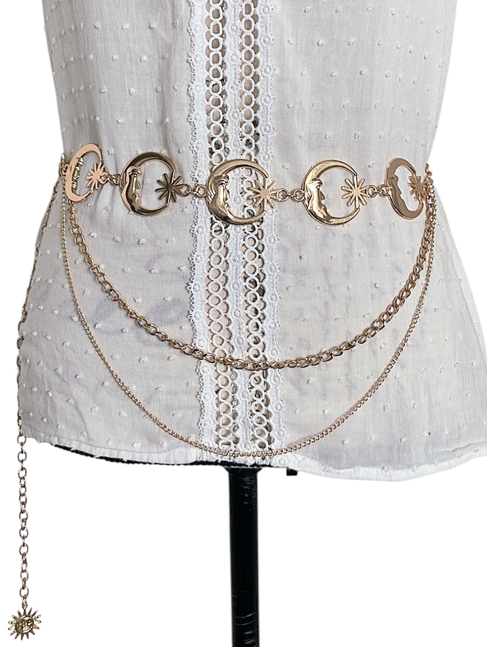 Gold Sun Moon Chain Layered waist Belt Boho Chunky Celestial Medallion Festival